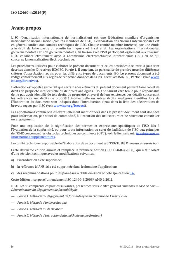 ISO 12460-4:2016 ISO 12460-4:2016 - Panneaux à base de bois -- Détermination du dégagement de formaldéhyde - Page 4 preview