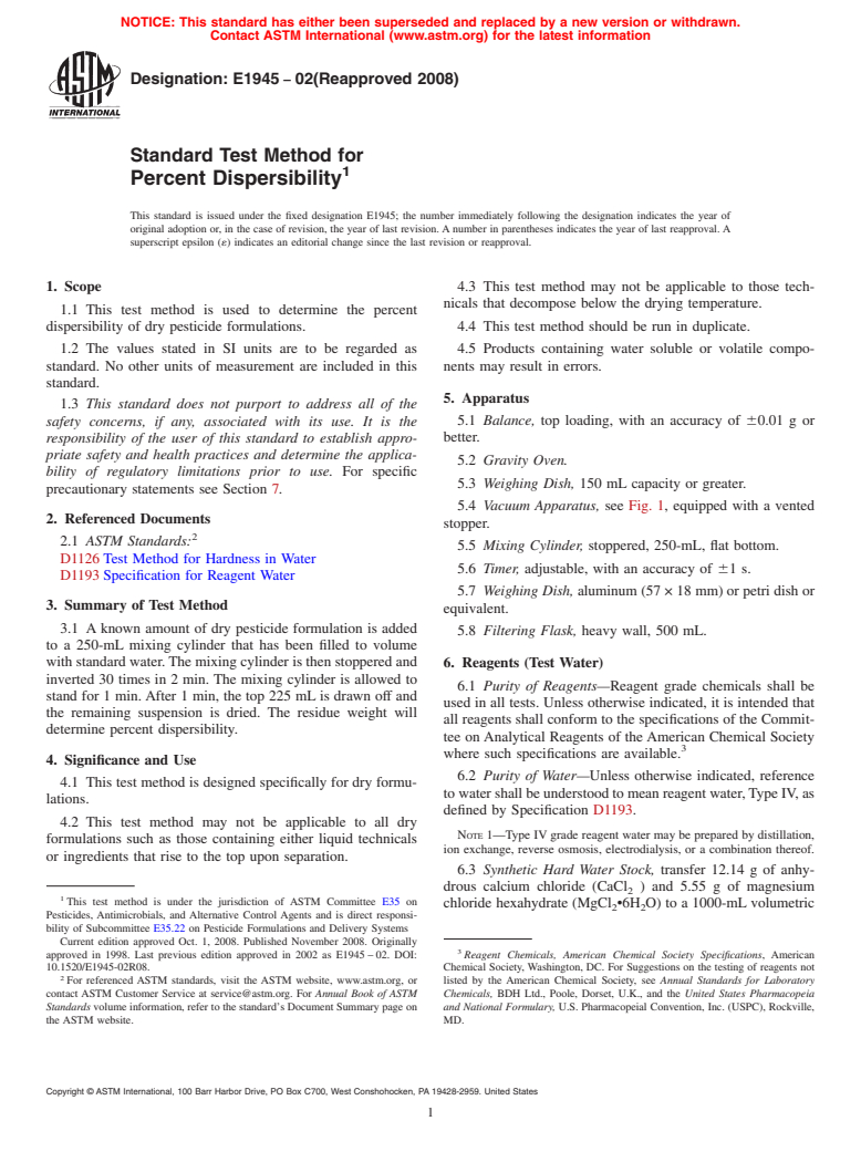 ASTM E1945-02(2008) - Standard Test Method for Percent Dispersibility