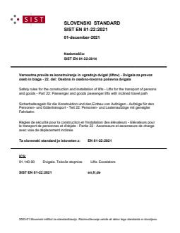 SIST EN 81-22:2021 - Page 1 preview