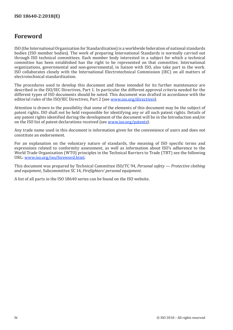ISO 18640-2:2018 ISO 18640-2:2018 - Protective clothing for firefighters — Physiological impact — Part 2: Determination of physiological heat load caused by protective clothing worn by firefighters
Released:5/11/2018 - Page 4 preview