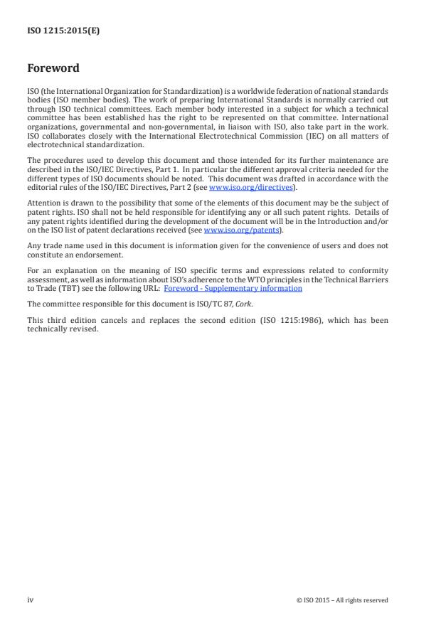 ISO 1215:2015 ISO 1215:2015 - Virgin cork, raw reproduction cork, ramassage, gleanings, burnt cork, corkwaste, boiled cork pieces and raw corkwaste -- Definitions and packaging - Page 4 preview