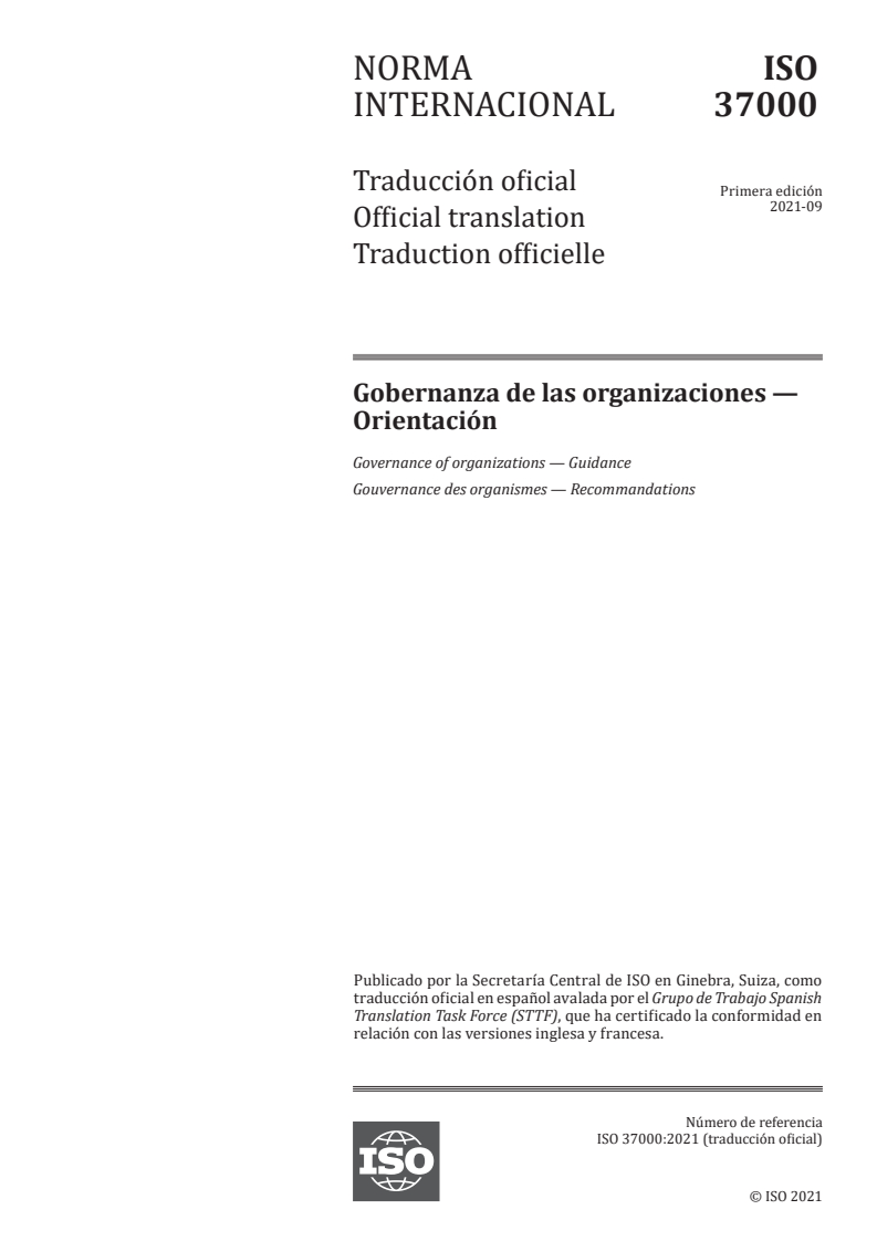 ISO 37000:2021 - Governance of organizations -- Guidance