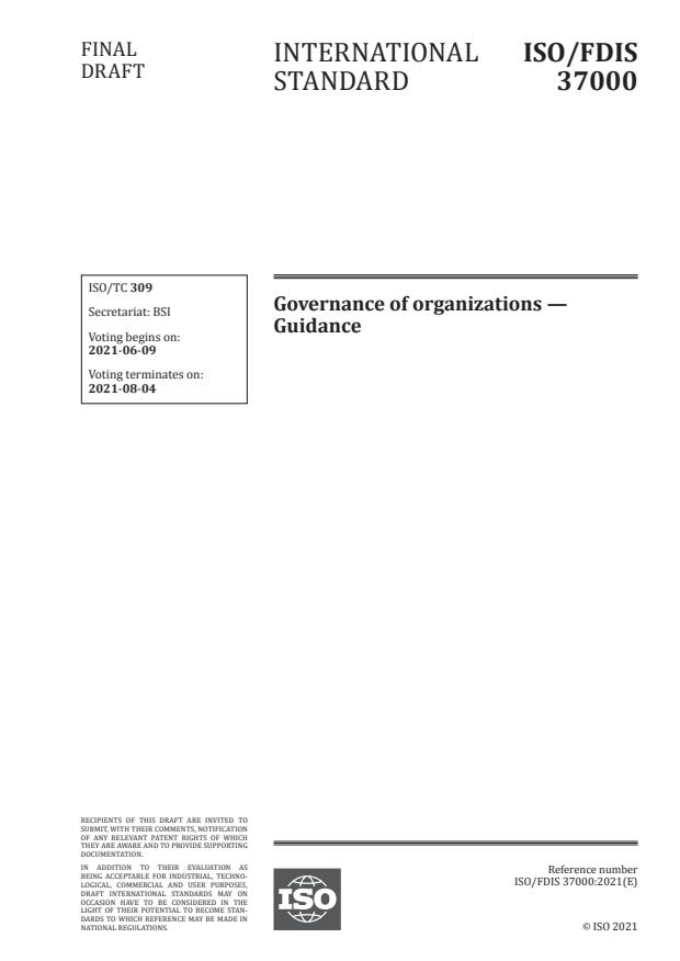 ISO/FDIS 37000:Version 05-jun-2021 - Governance of organizations -- Guidance