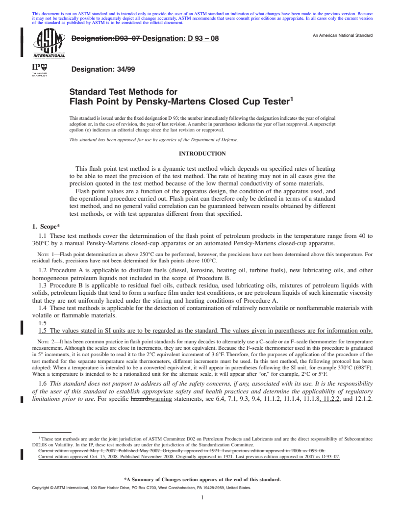 REDLINE ASTM D93-08 - Standard Test Methods for Flash Point by Pensky-Martens Closed Cup Tester