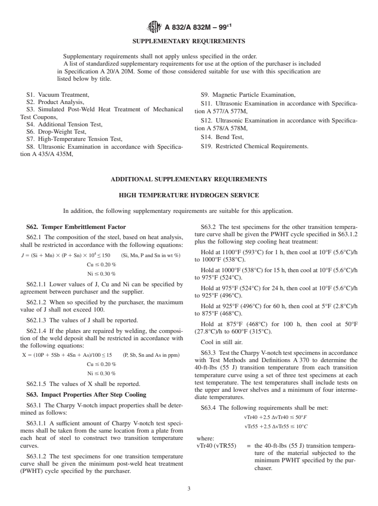 ASTM A832/A832M-99e1 - Standard Specification for Pressure Vessel Plates, Alloy Steel, Chromium-Molybdenum-Vanadium