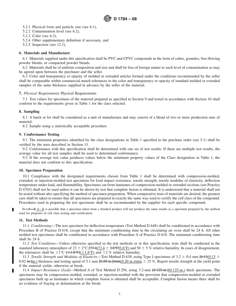 REDLINE ASTM D1784-08 - Standard Specification for Rigid Poly(Vinyl Chloride) (PVC) Compounds and Chlorinated Poly(Vinyl Chloride) (CPVC) Compounds