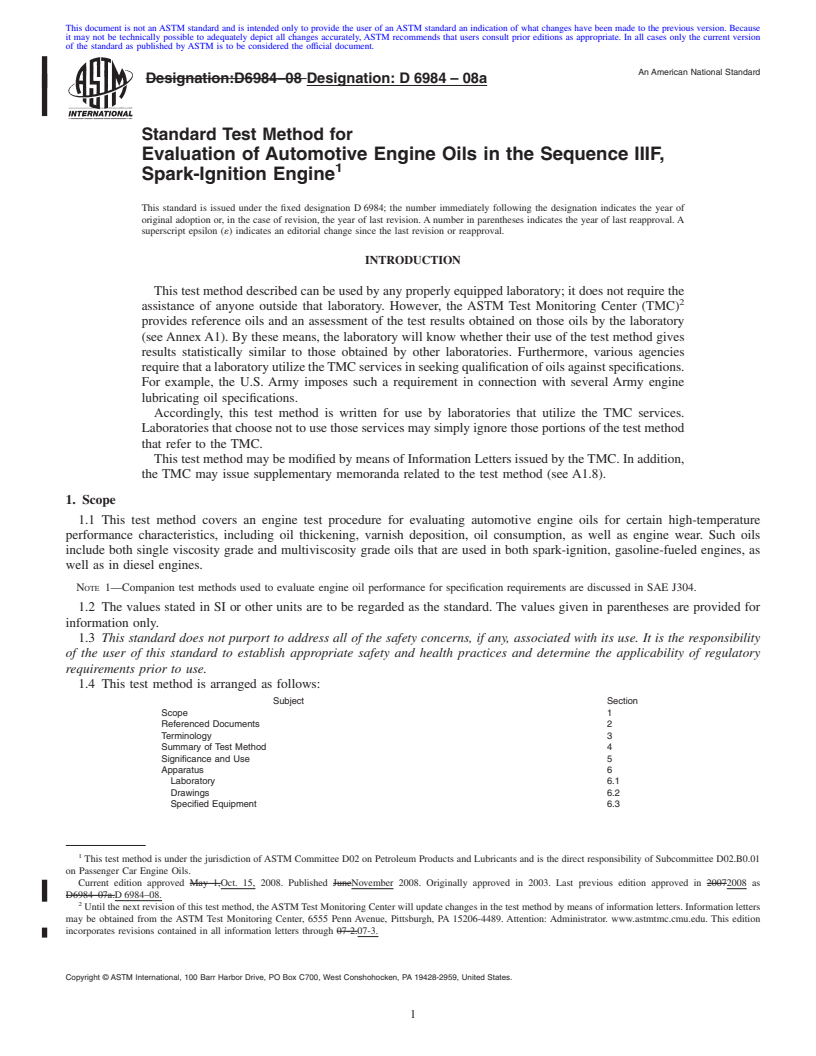 REDLINE ASTM D6984-08a - Standard Test Method for Evaluation of Automotive Engine Oils in the Sequence IIIF, Spark-Ignition Engine