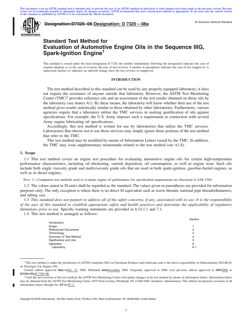 REDLINE ASTM D7320-08a - Standard Test Method for Evaluation of Automotive Engine Oils in the Sequence IIIG, Spark-Ignition Engine