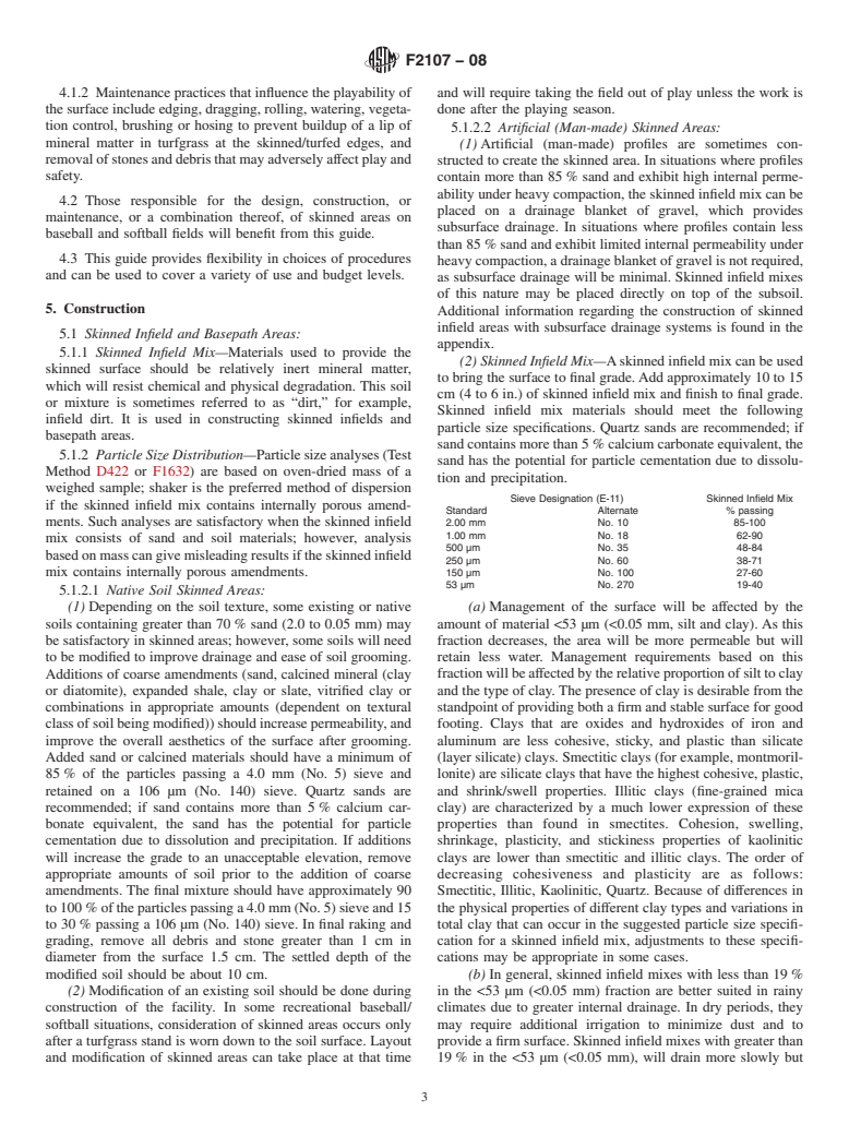 ASTM F2107-08 - Standard Guide for Construction and Maintenance of Skinned Areas on Baseball and Softball Fields