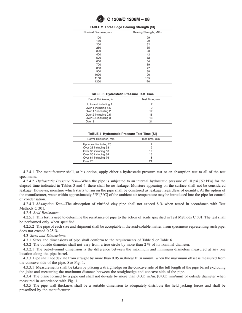 REDLINE ASTM C1208/C1208M-08 - Standard Specification for Vitrified Clay Pipe and Joints for Use in Microtunneling, Sliplining, Pipe Bursting, and Tunnels