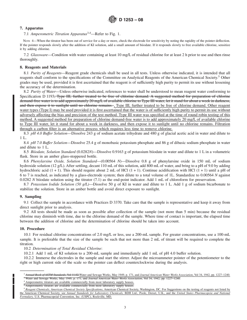 REDLINE ASTM D1253-08 - Standard Test Method for Residual Chlorine in Water