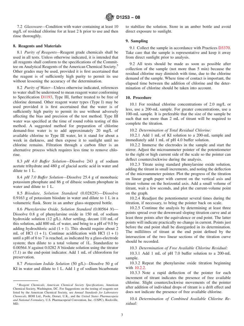 ASTM D1253-08 - Standard Test Method for Residual Chlorine in Water