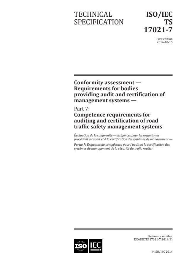 ISO/IEC TS 17021-7:2014 - Conformity assessment -- Requirements for bodies providing audit and certification of management systems
