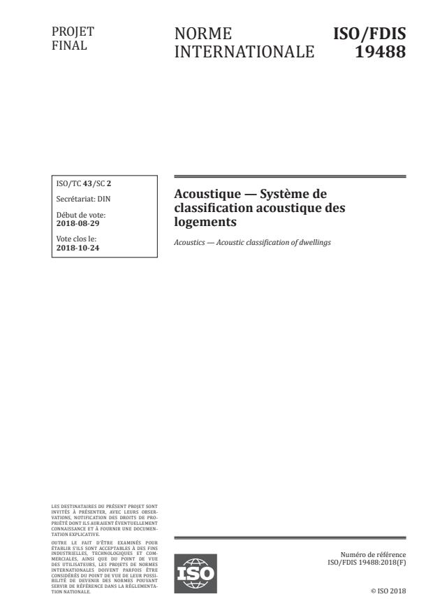 ISO/FDIS 19488 - Acoustique -- Systeme de classification acoustique des logements