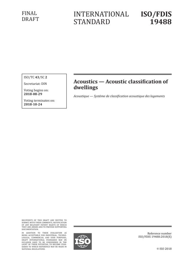 ISO/FDIS 19488 - Acoustics -- Acoustic classification of dwellings