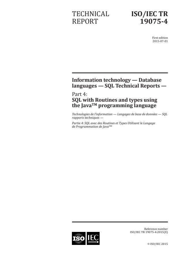 ISO/IEC TR 19075-4:2015 - Information technology -- Database languages -- SQL Technical Reports