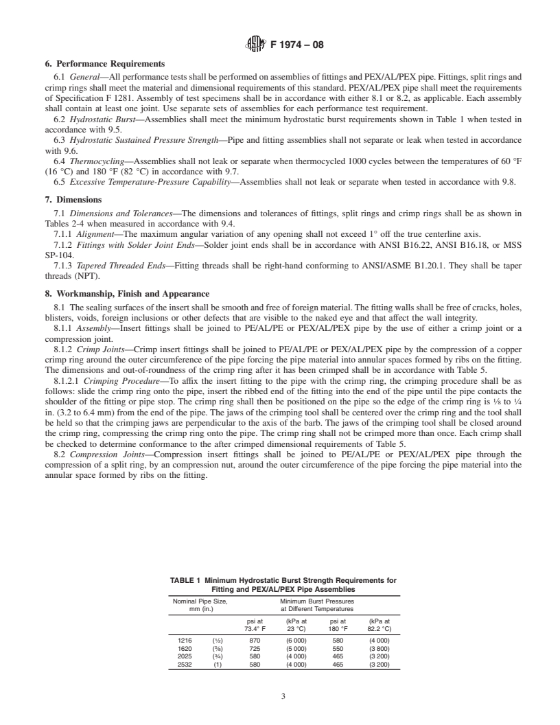 REDLINE ASTM F1974-08 - Standard Specification for Metal Insert Fittings for Polyethylene/Aluminum/Polyethylene and Crosslinked Polyethylene/Aluminum/Crosslinked Polyethylene Composite Pressure Pipe