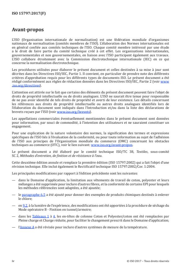 ISO 15797:2017 ISO 15797:2017 - Textiles -- Méthodes de blanchissage et de finition industriels pour les essais des vetements de travail - Page 4 preview