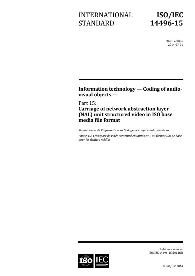 ISO/IEC 14496-15:2014 - Information technology -- Coding of audio-visual objects