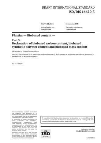 ISO 16620-5:2017 - Plastics -- Biobased content