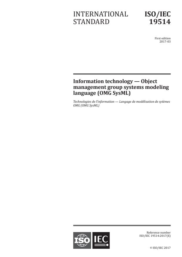ISO/IEC 19514:2017 - Information technology -- Object management group systems modeling language (OMG SysML)