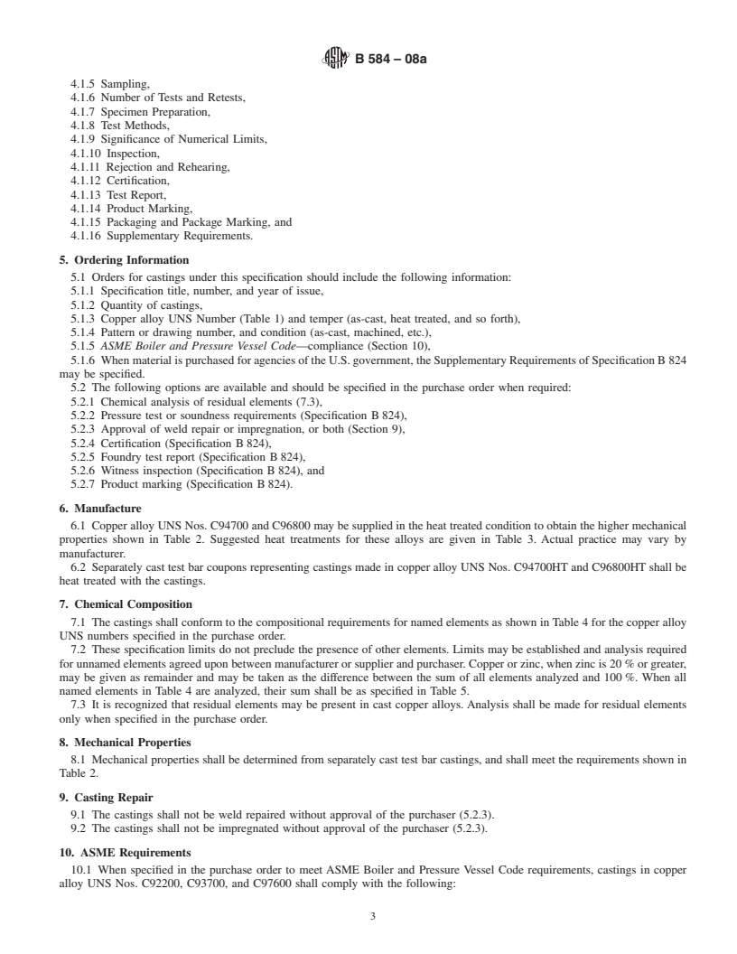 REDLINE ASTM B584-08a - Standard Specification for  Copper Alloy Sand Castings for General Applications