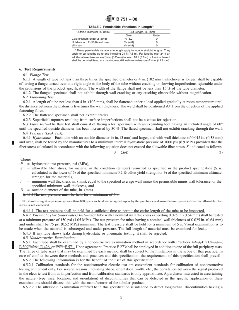 REDLINE ASTM B751-08 - Standard Specification for General Requirements for Nickel and Nickel Alloy Welded Tube