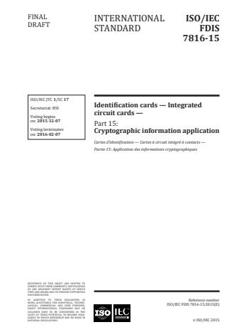 ISO/IEC 7816-15:2016 - Identification cards -- Integrated circuit cards