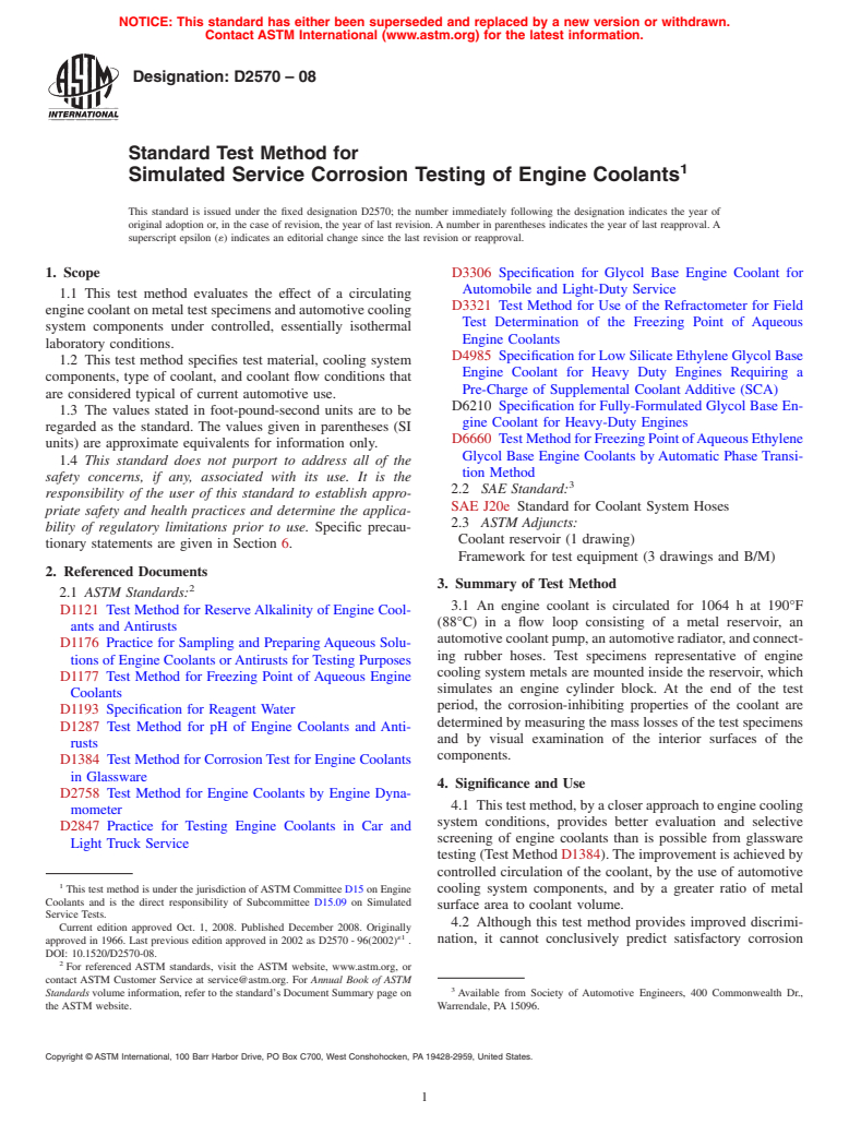 ASTM D2570-08 - Standard Test Method for Simulated Service Corrosion Testing of Engine Coolants