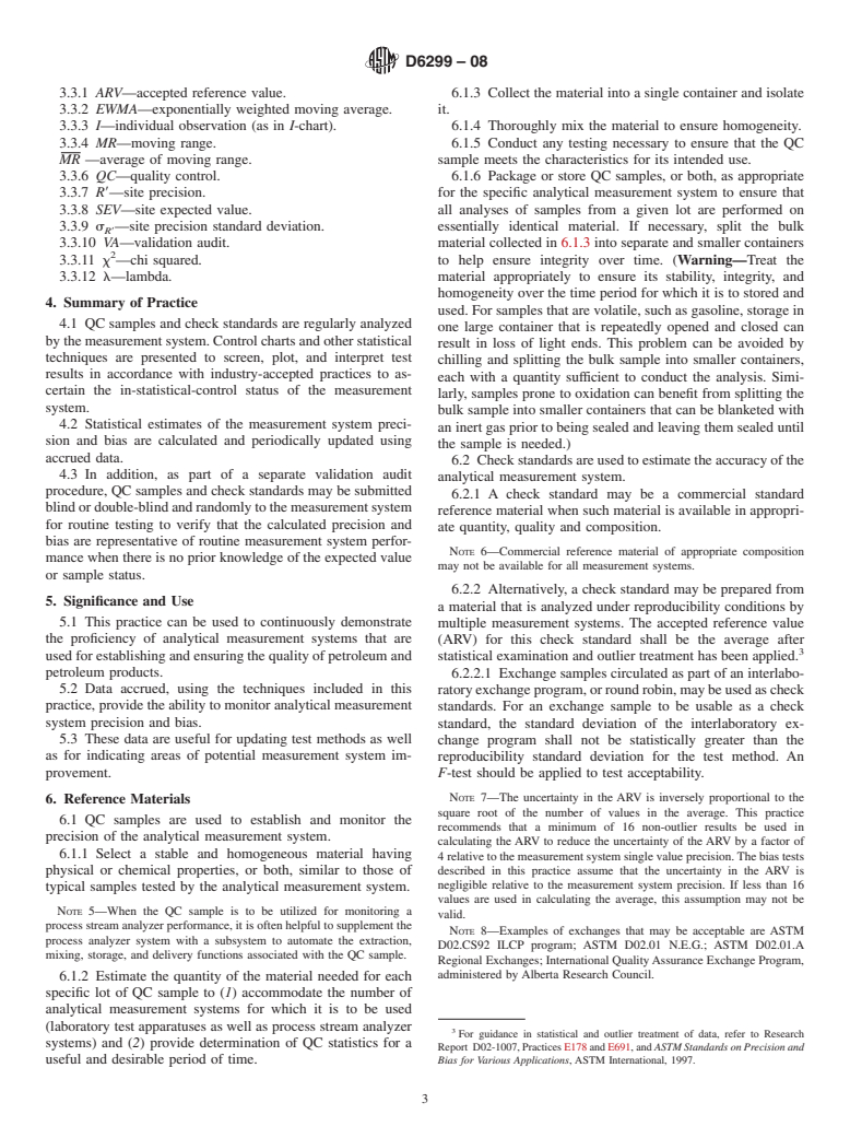 ASTM D6299-08 - Standard Practice for Applying Statistical Quality Assurance and Control Charting Techniques to Evaluate Analytical Measurement System Performance