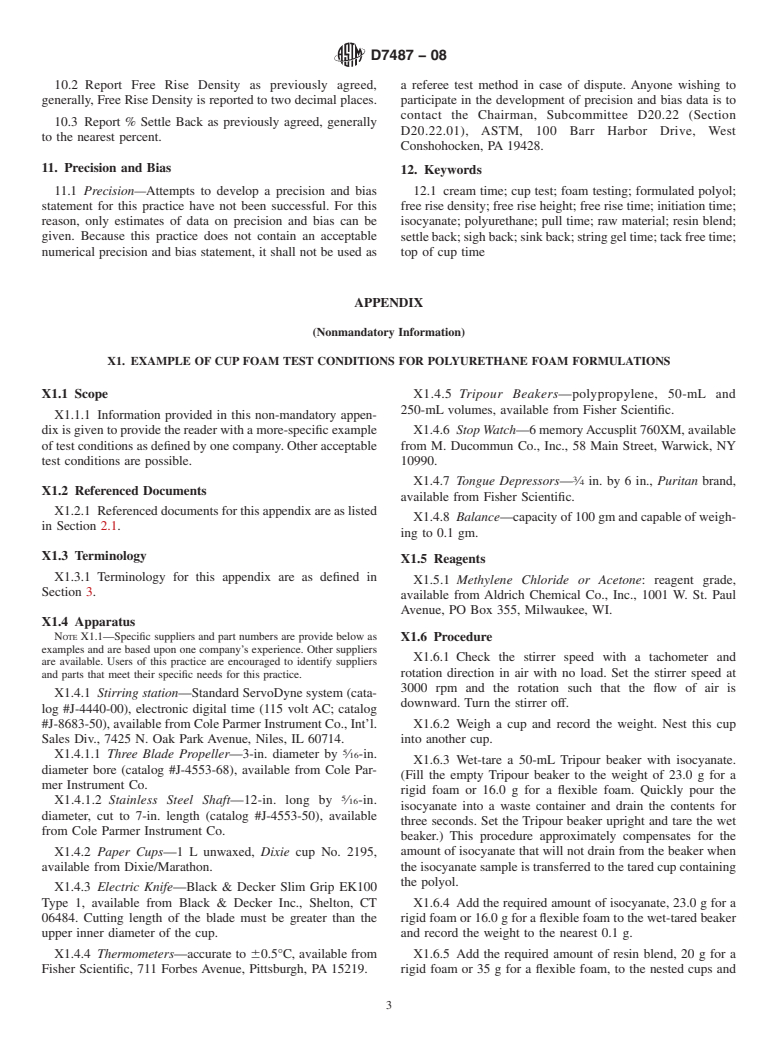 ASTM D7487-08 - Standard Practice for Polyurethane Raw Materials: Polyurethane Foam Cup Test