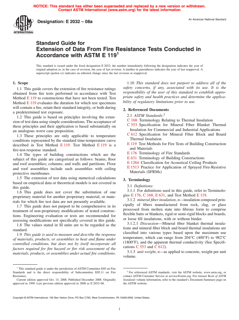 ASTM E2032-08a - Standard Guide for Extension of Data From Fire Resistance Tests Conducted in Accordance with ASTM E 119