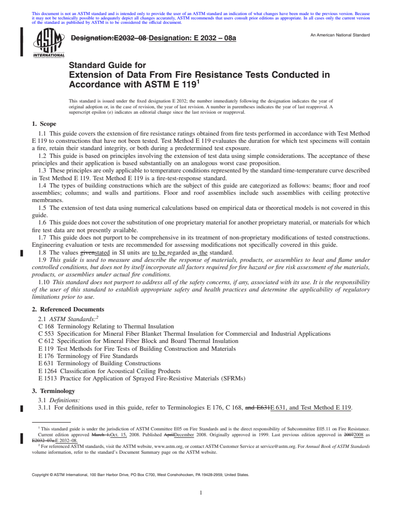 REDLINE ASTM E2032-08a - Standard Guide for Extension of Data From Fire Resistance Tests Conducted in Accordance with ASTM E 119