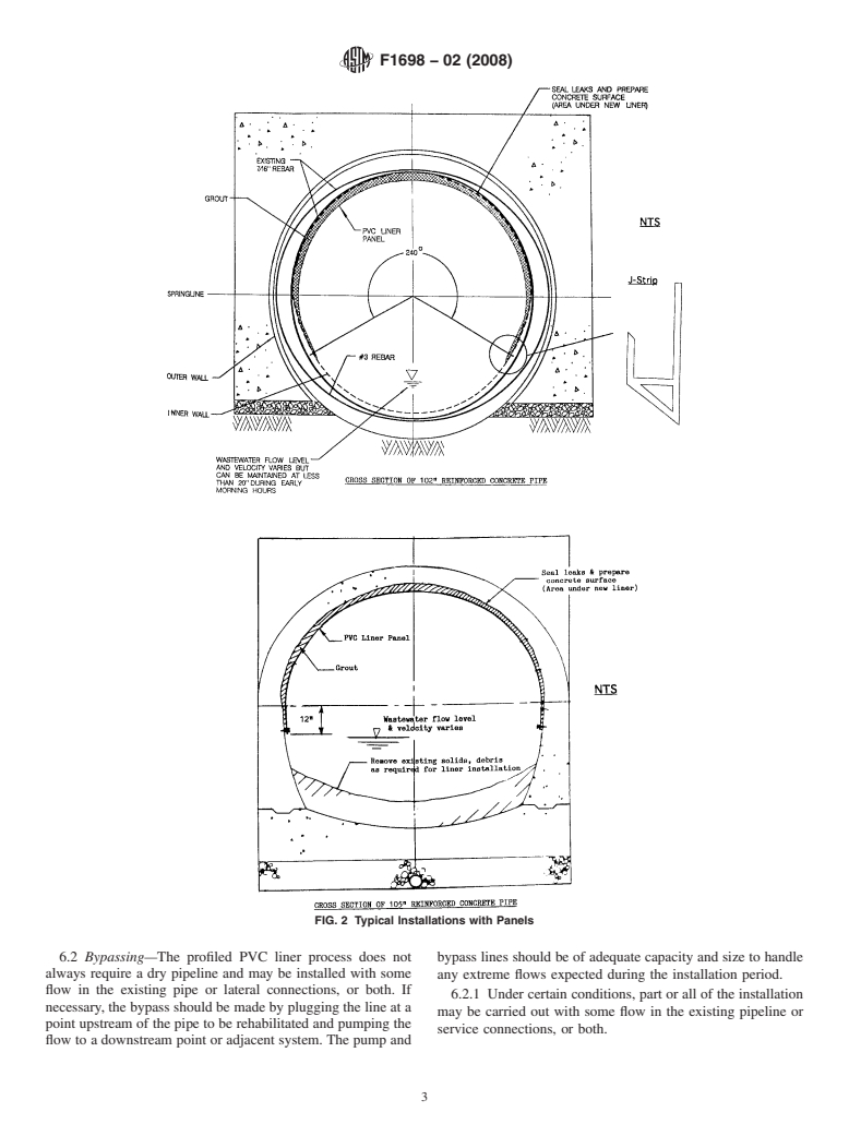 ASTM F1698-02(2008) - Standard Practice for Installation of Poly(Vinyl Chloride)(PVC) Profile Strip Liner and Cementitious Grout for Rehabilitation of Existing Man-Entry Sewers and Conduits