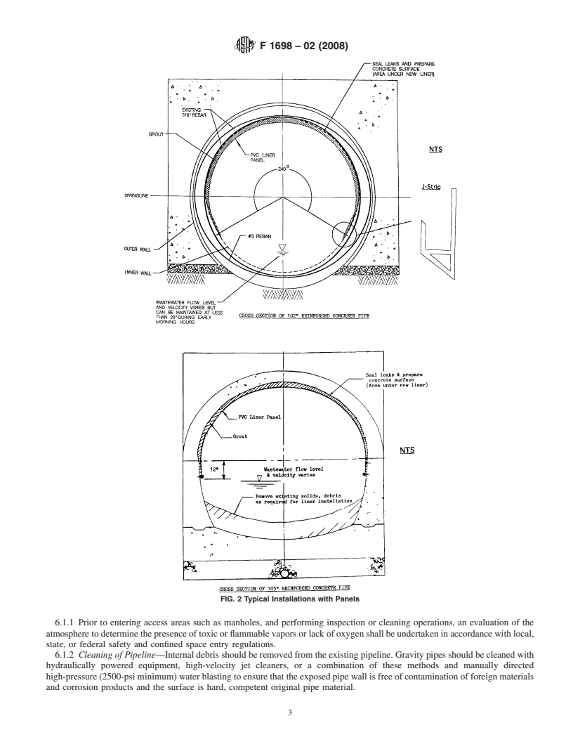 REDLINE ASTM F1698-02(2008) - Standard Practice for Installation of Poly(Vinyl Chloride)(PVC) Profile Strip Liner and Cementitious Grout for Rehabilitation of Existing Man-Entry Sewers and Conduits