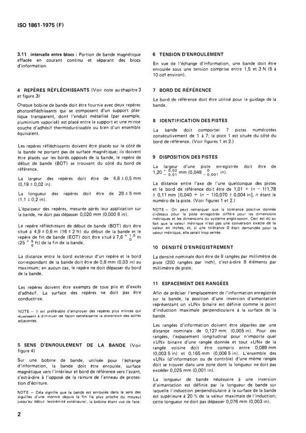 ISO 1861:1975 ISO 1861:1975 - Traitement de l'information -- Bande magnétique a 7 pistes, de 12,7 mm (0,5 in) de large, enregistrée a 8 rangées par millimetre (200 rpi) pour l'échange d'information - Page 4 preview