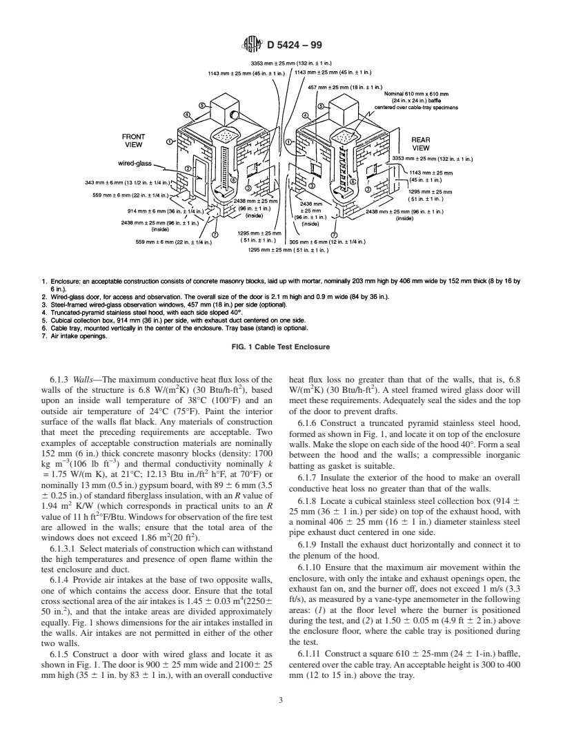 ASTM D5424-99 - Standard Test Method for Smoke Obscuration of Insulating Materials Contained in Electrical or Optical Fiber Cables When Burning in a Vertical Cable Tray Configuration