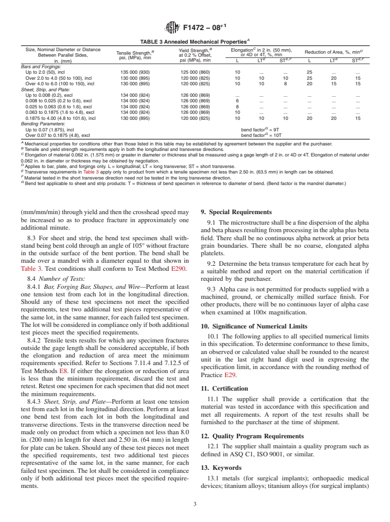 ASTM F1472-08e1 - Standard Specification for Wrought Titanium-6Aluminum-4Vanadium Alloy for Surgical Implant Applications (UNS R56400)