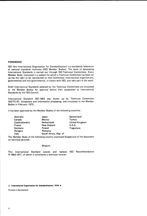 ISO 1863:1976 ISO 1863:1976 - Information processing -- 9- track, 12,7 mm (0.5 in) wide magnetic tape for information interchange recorded at 32 rpmm (800 rpi) - Page 2 preview