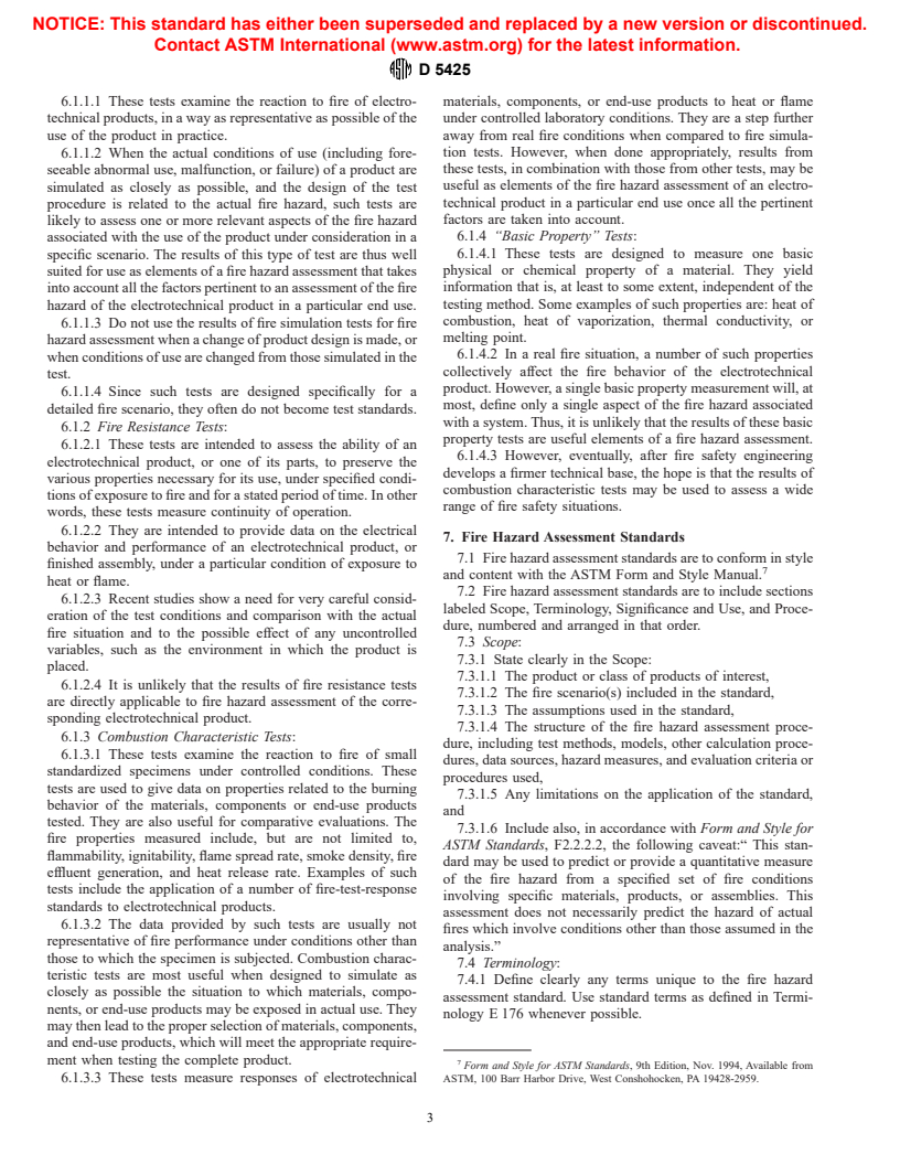 ASTM D5425-00 - Standard Guide for Development of Fire Hazard Assessment Standards of Electrotechnical Products