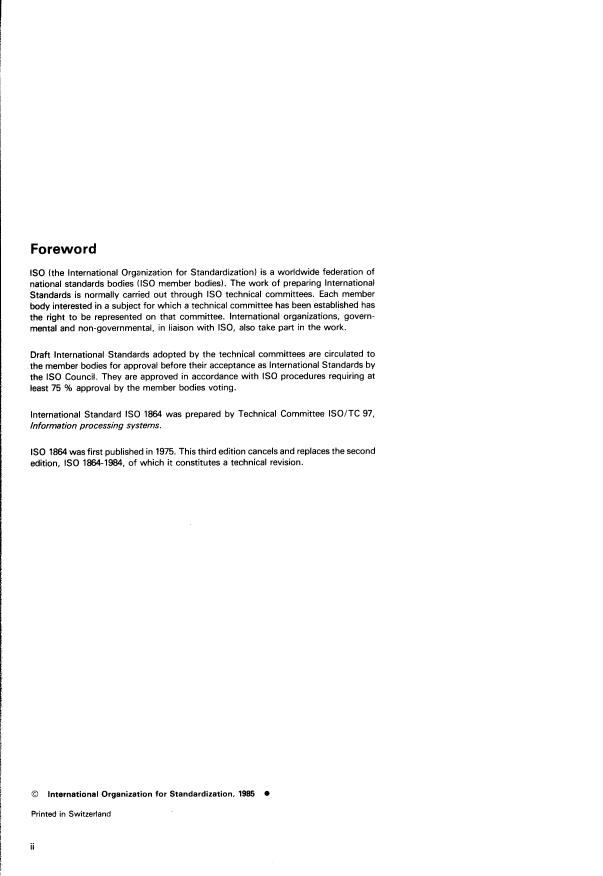 ISO 1864:1985 ISO 1864:1985 - Information processing -- Unrecorded 12,7 mm (0,5 in) wide magnetic tape for information interchange -- 32 ftpmm (800 ftpi) NRZ1, 126 ftpmm (3 200 ftpi) phase encoded and 356 ftpmm (9 042 ftpi) NRZ1 - Page 2 preview