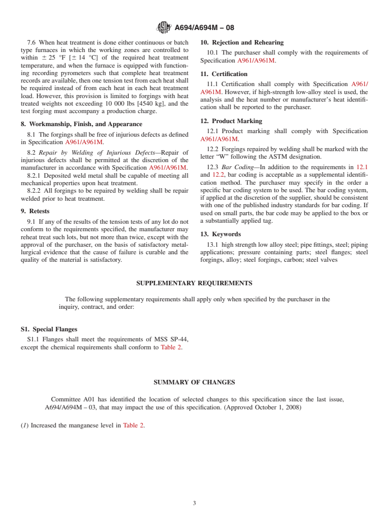 ASTM A694/A694M-08 - Standard Specification for Carbon and Alloy Steel Forgings for Pipe Flanges, Fittings, Valves, and Parts for High-Pressure Transmission Service