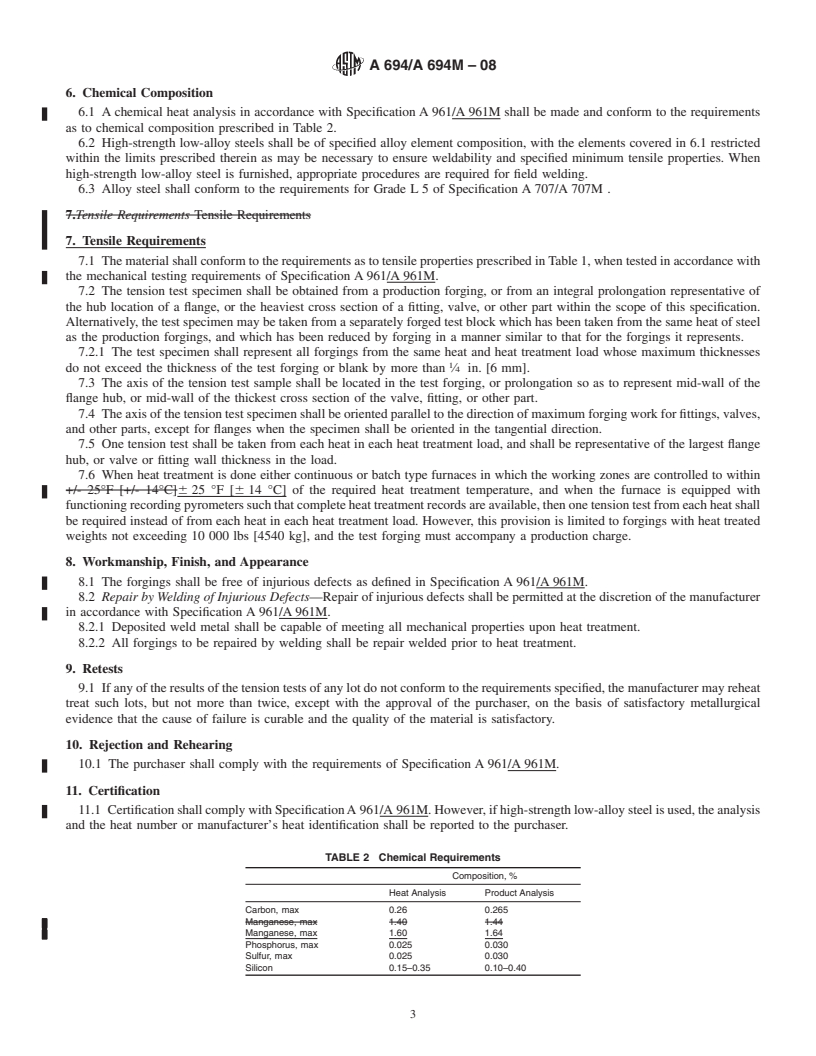 REDLINE ASTM A694/A694M-08 - Standard Specification for Carbon and Alloy Steel Forgings for Pipe Flanges, Fittings, Valves, and Parts for High-Pressure Transmission Service