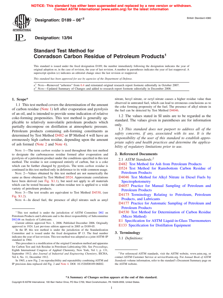 ASTM D189-06e2 - Standard Test Method for Conradson Carbon Residue of Petroleum Products