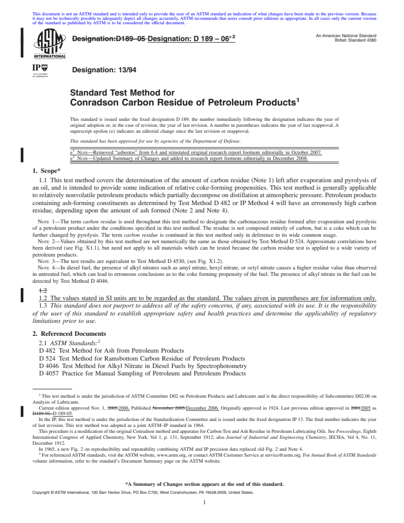 REDLINE ASTM D189-06e2 - Standard Test Method for Conradson Carbon Residue of Petroleum Products