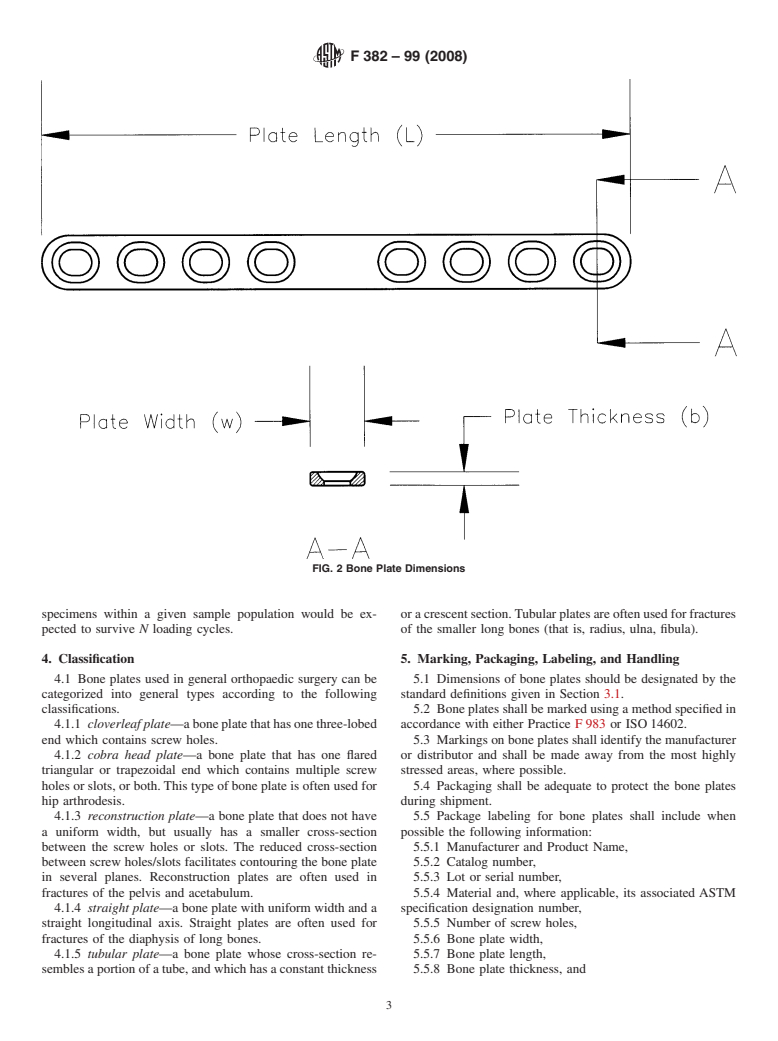 ASTM F382-99(2008) - Standard Specification and Test Method for Metallic Bone Plates