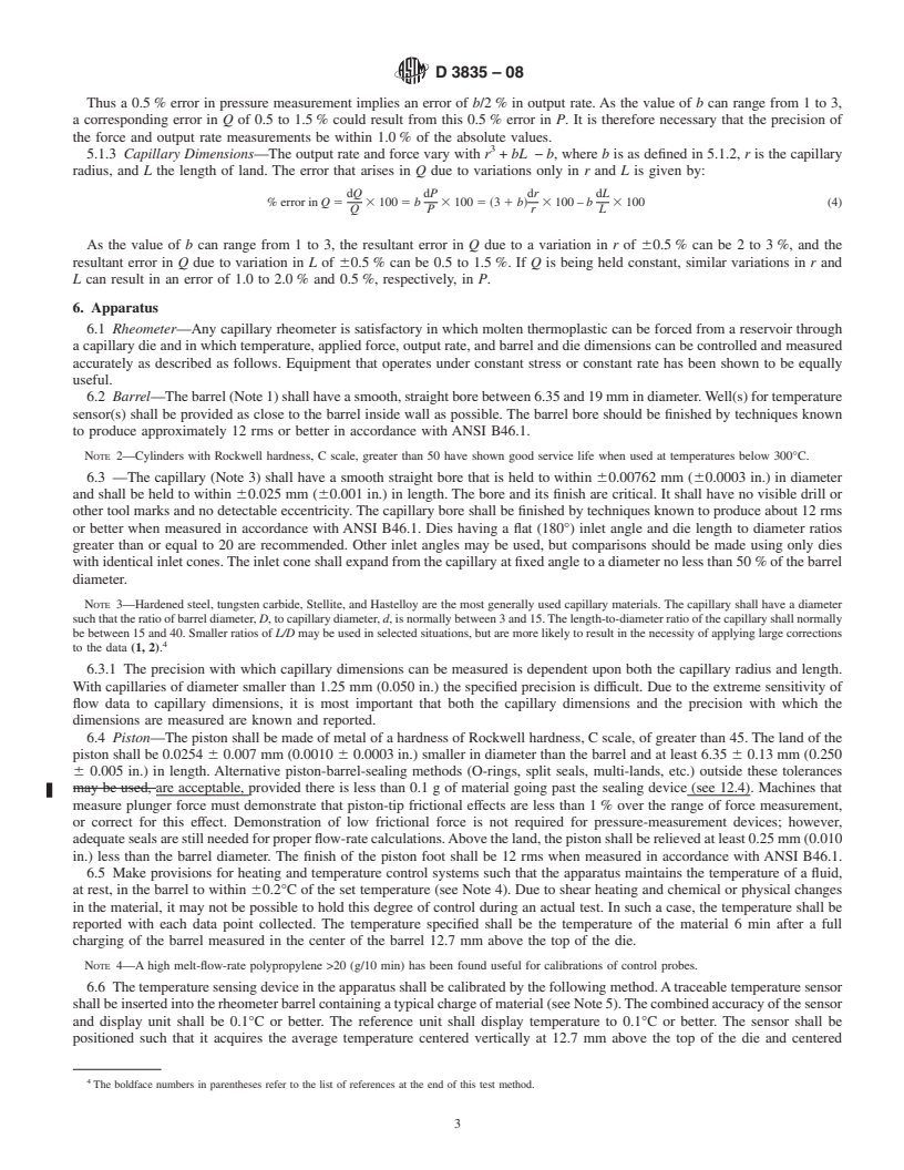 REDLINE ASTM D3835-08 - Standard Test Method for Determination of Properties of Polymeric Materials by Means of a Capillary Rheometer