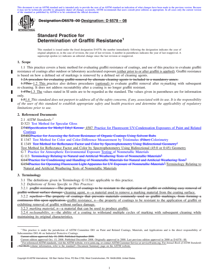 REDLINE ASTM D6578-08 - Standard Practice for Determination of Graffiti Resistance