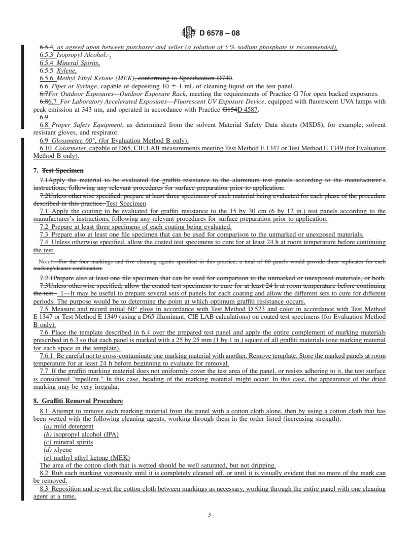 REDLINE ASTM D6578-08 - Standard Practice for Determination of Graffiti Resistance