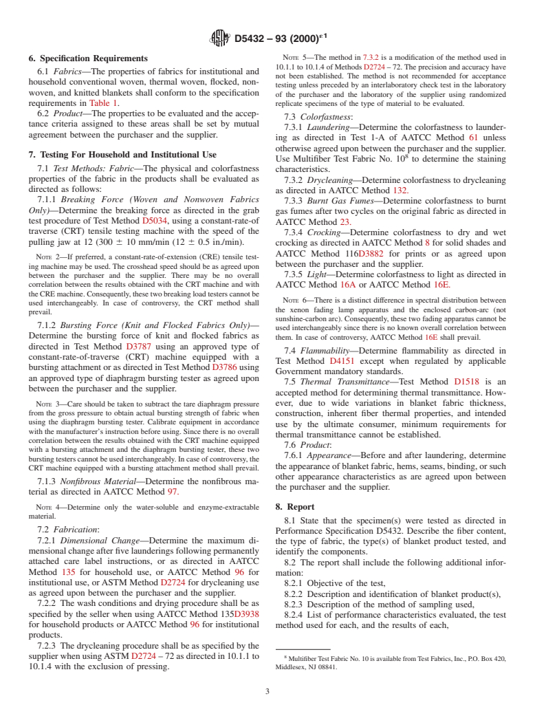 ASTM D5432-93(2000)e1 - Standard Performance Specification for Blanket Products for Institutional and Household Use (Withdrawn 2009)